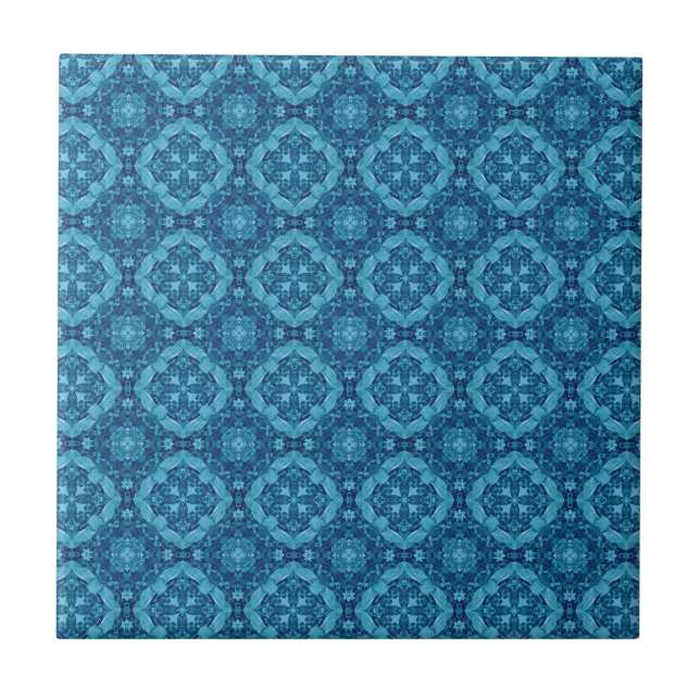 Blue and White Geometric Design T011 Ceramic Tile (Front)