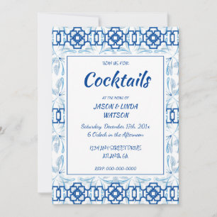 Blue and White Geometric Floral Chinoiserie Invitation