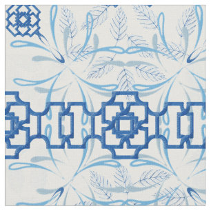Blue and White Geometric Floral Fabric