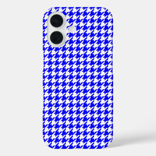 Blue and White Geometric Houndstooth Pattern iPhone 16 Case