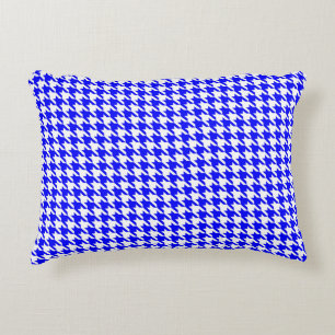 Blue and White Geometric Houndstooth Pattern Decorative Cushion