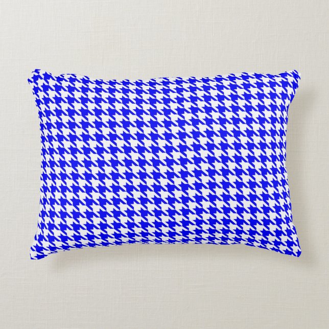 Blue and White Geometric Houndstooth Pattern Decorative Cushion (Front)