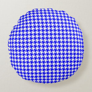 Blue and White Geometric Houndstooth Pattern Round Cushion