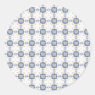 Blue and white geometric pattern  classic round sticker