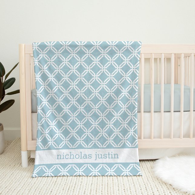Blue and White Geometric Personalised Baby Fleece Blanket (Creator Uploaded)