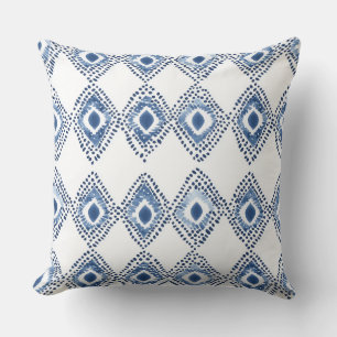 Blue and White Geometric Throw Pillow