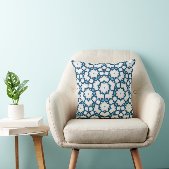 Blue and White Geometric Throw Pillow (Chair)