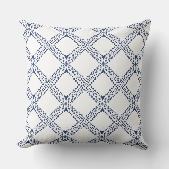 Blue and White Geometric Throw Pillow (Front)