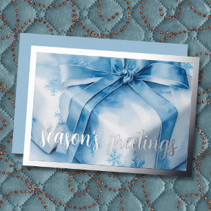 Blue and White Gift Seaon's Greetings Foil Holiday Card