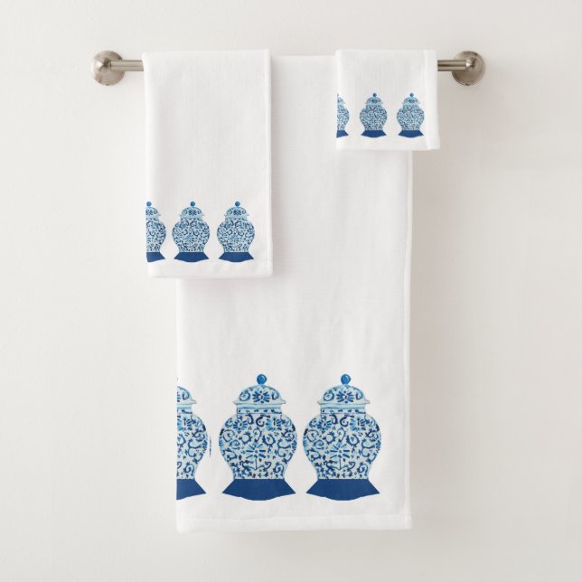 Blue and White  Ginger Jar Bath Towel Set (Insitu)