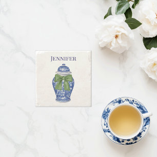 Blue and White Ginger Jar Chinoiserie Stone Coaster