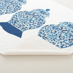 Blue and White Ginger Jar Sherpa Blanket