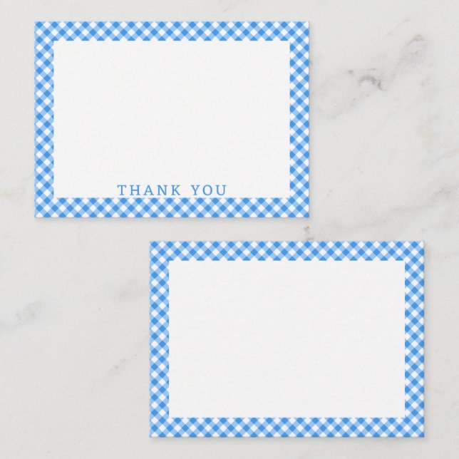 Blue And White Gingham Buffalo Plaid Thank You Card (Front/Back)