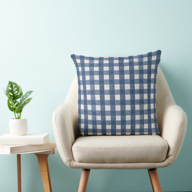 Blue and White Gingham Check  Cushion (Chair)