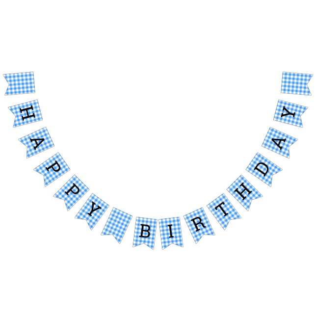 Blue And White Gingham Check Happy Birthday Bunting (All)