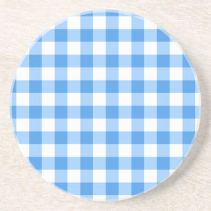 Blue And White Gingham Check Pattern Coaster