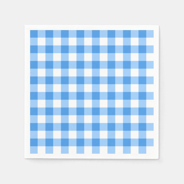Blue And White Gingham Check Pattern Napkin (Front)