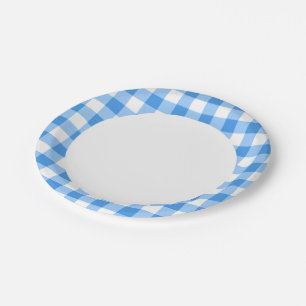 Blue And White Gingham Check Pattern Paper Plate