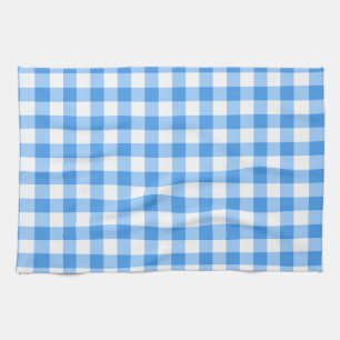 Blue And White Gingham Check Pattern Tea Towel