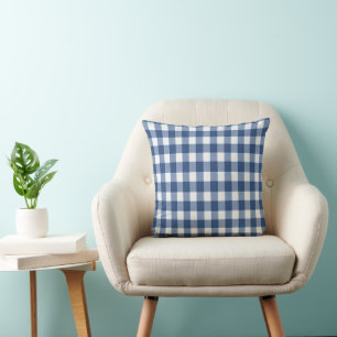 Blue and White Gingham Checked Cushion