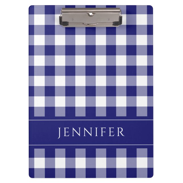 Blue And white Gingham Checked Pattern Name Print Clipboard (Front)