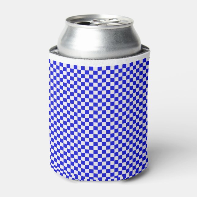 Blue And White Gingham Chequered Can Cooler (Can Front)