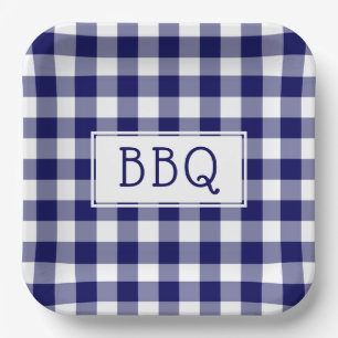 Blue and White Gingham Pattern BBQ Party Paper Plate