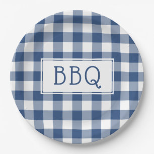 Blue and White Gingham Pattern BBQ Party Paper Plate