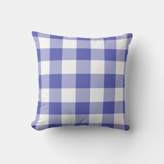 Blue and White Gingham Pattern Chequered Cushion (Front)