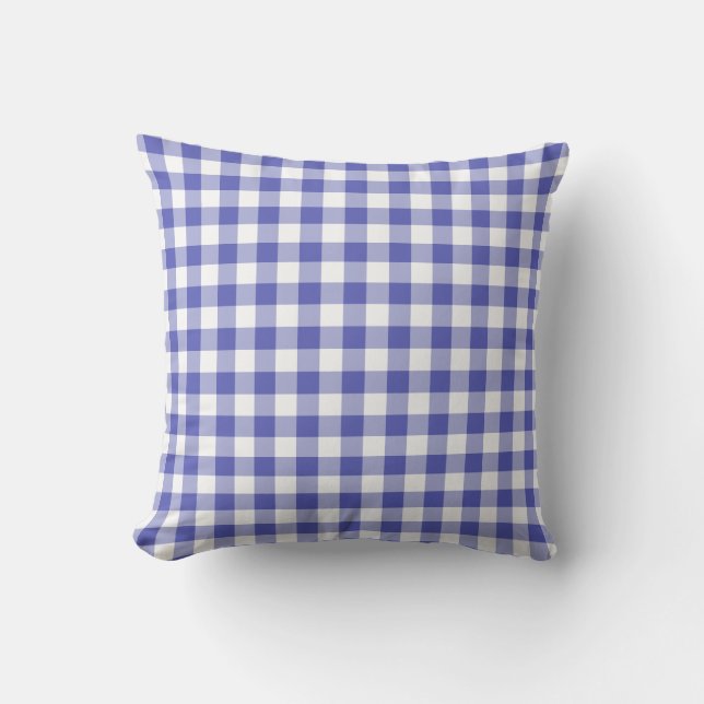 Blue and White Gingham Pattern Chequered Cushion (Front)