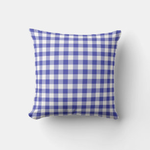 Blue and White Gingham Pattern Cushion