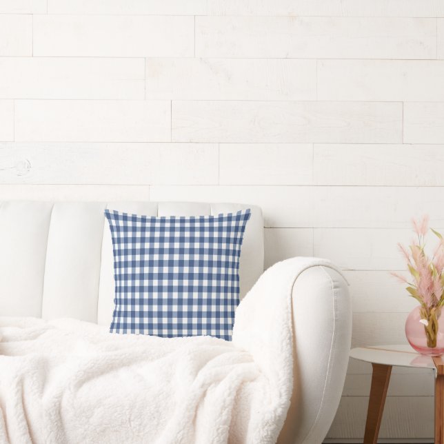 Blue and White Gingham Plaid Chequered Pattern  Cushion (Couch)