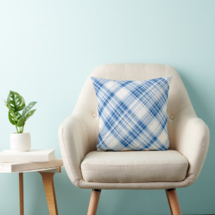 Blue and White Gingham Plaid Striped Pattern  Cushion
