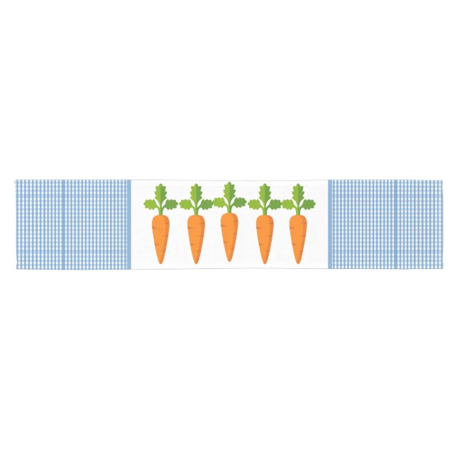 Blue and White Gingham with Carrots Table Runner (Horizontal)