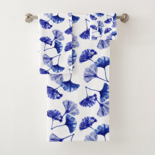 Blue and white gingko leaves bath towel set