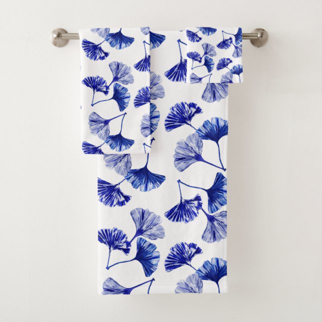 Blue and white gingko leaves bath towel set (Insitu)