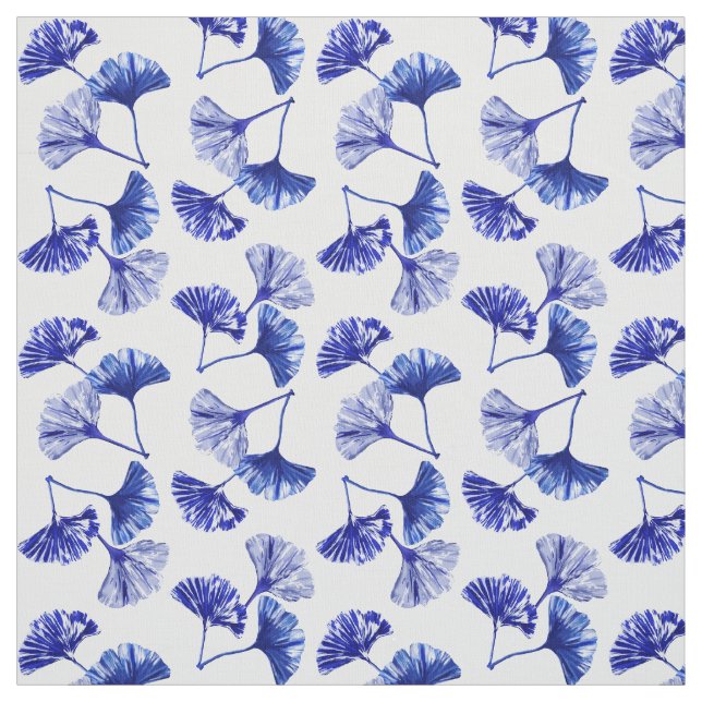 Blue and white gingko leaves fabric (Swatch)