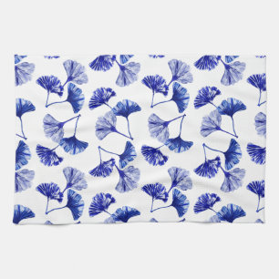 Blue and white gingko leaves tea towel