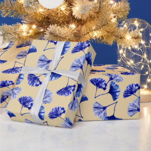 Blue and white gingko leaves wrapping paper