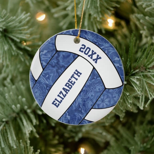 blue and white girls volleyball ceramic ornament (Tree)