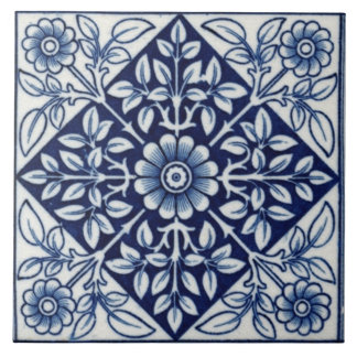 Blue and White Gothic Vintage Design Ceramic Tile