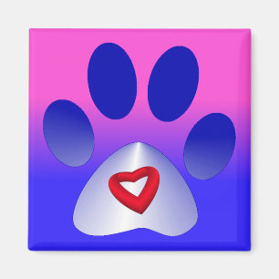 Blue and White Gradient Paw w/Heart Magnet