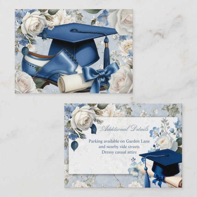 Blue and White Graduation Additional Information  Enclosure Card (Front/Back)