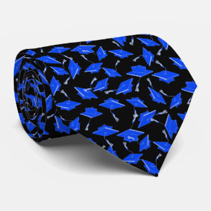 Blue and White Graduation Caps Tossed in the Air  Tie