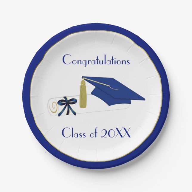 Blue and White Graduation Custom Paper Plates (Front)