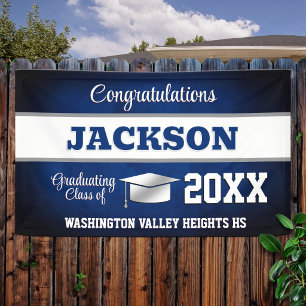 Blue and White Graduation Party Banner
