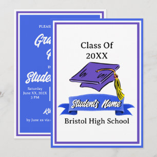 Blue and White Graduation Party Invitation
