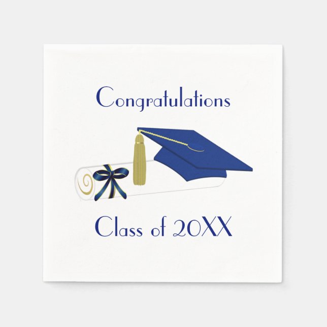 Blue and White Graduation Party Paper Napkins (Front)