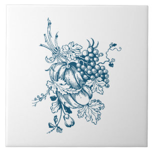Blue and White Grapes & Fruit Ceramic Tile