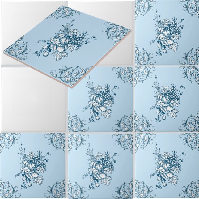 Blue and White Grapes & Fruit Pattern Ceramic Tile (Creator Uploaded)